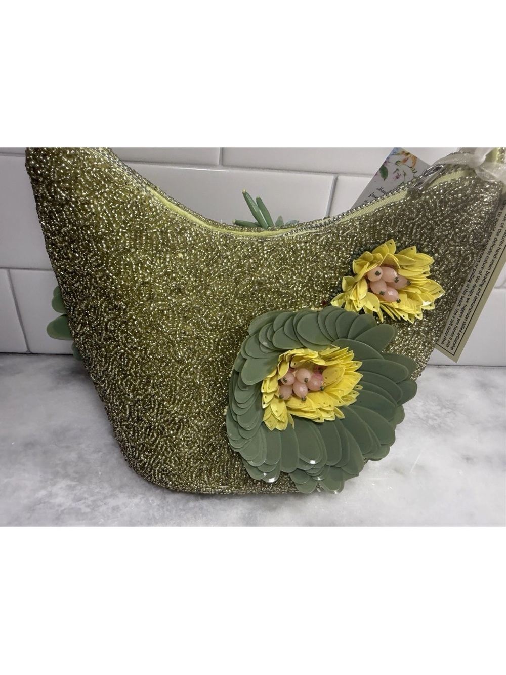 NEW RELEASE Viral Beaded Floral Bag Yellow and Green- Made in India NWT - Picture 5 of 7